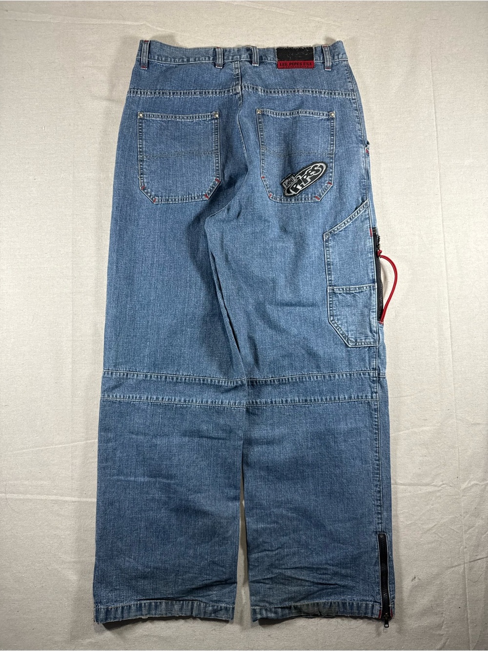 90s Lee Pipes Jeans Y2K Baggy Mens Lee Pipes Baggy Embroidered Jeans Mens Size